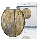 SCHÜTTE WC-Sitz Holzkern SOLID WOOD, Toilettensitz mit Absenkautomatik, passend für viele handelsübliche WC-Becken, maximale Belastung der Klobrille 150 kg, Motiv Holzoptik auf Brille und Deckel 80124