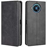HualuBro Handyhülle für Nokia 8.3 Hülle, Retro Leder Stoßfest Klapphülle Schutzhülle Handytasche LederHülle Flip Case Cover für Nokia 8.3 5G Tasche, Schwarz