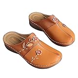 LLDG Damen Römersandalen Flache Plateau Pantoletten Elegante Retro Geschlossene Sandalen Freizeit rutschfest mode Slip on Sandaletten Sommer Slipper schlappen Gartenschuhe Hausschuhe,Braun,39 EU