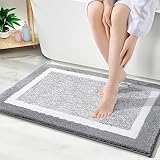 smiry rutschfeste Badezimmerteppich, Super Weich Saugfähig Badematte Waschbar Badteppich Flauschiger Duschvorleger für Badezimmer Mikrofaser Badvorleger Badematten- 40x60 cm, Grau
