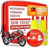 PURAHELP Motorrad Verbandskasten nach aktueller Norm 2025 DIN 13167 (StVO konform) - Inkl. Warnweste & Beatmungstuch - Motorrad Erste Hilfe Set 2025 Mini Klein