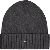 Tommy Hilfiger Herren Strickmütze Flag Cotton Beanie mit Kaschmir, Mehrfarbig (Charcoal Gray), Einheitsgröße