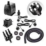 CLGarden Springbrunnen Pumpe Set SP3-S für Zierbrunnen mit 3 Wasserausläufen 3er Ausgang LED Beleuchtung Wasserspiel Springbrunnenpumpe 12V AC 1300 L/H