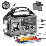 27000mAh Kurbelradio,FM/AM Notfall Radio mit Bluetooth,Tragbar Solar Radio mit Handy-Ladegerät,Emergency Radio mit SOS-Alarm/Taschenlampe/Kompass für Camping Outdoor Notfall