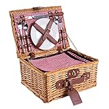 eGenuss Picknickkorb für 2 Personen mit Kühlfach, Kellnermesser, Edelstahlbesteck, Porzellanteller und Weingläser | ROT