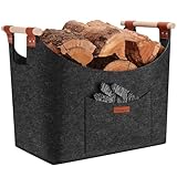Filz Holzkorb für Kaminholz, XXL Brennholzkorb Filzkorb extra dicker Filz, Kaminholzkorb mit rutschfeste Holzgriff, Feuerholzkorb Faltbarer Holzkorb Filztasche für Einkauf, Holz, Zeitung,Brennholz