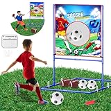 VATOS 2-in-1 Fußball Wurfzielspiele und Rugbyball-Spielzeug für Kinder, doppelseitiges Tor mit 2 aufblasbaren Fußbällen und 2 Rugbybällen, Aktivitätsspielzeug für drinnen und draußen