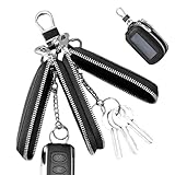 Yianyal Auto-Schlüsseltasche mit doppeltem Reißverschluss, transparenter Schlüsselschutz, PU-Leder, Auto-Fernbedienung, Schlüsseltasche für Münzen, Schwarz , Refer to