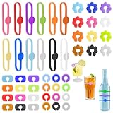 UKOFEW Glasmarkierer,48 Stück Glas Markierung Trinkgläser,Glasmarker Silikon,Weinglasmarkierer Wein Marker,für Weinglas, Tassen, Trinkglas,Cocktailglas, Martini-Glas