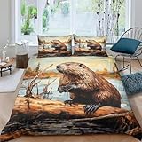 Bettwäsche-Set 260X230 cm 3D Tier Biber Bettwäsche 100% Mikrofaser Kuschelig Mit Reißverschluss - Jungen Mädchen Zimmer Dekort Bettbezüge Mit 2 Kissenbezug - Hypoallergene Tagesdecke -78622358791558