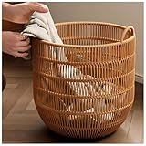 Handgeflochtener Wäschekorb Aus Massivem Rattan-Imitat Wäschekörbe mit Großer Öffnung Metallskelett Integrierte Wasserdichte Wäschekörbe mit Doppelgriffen