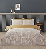 Rapport Home Bettwäsche-Set für Doppelbett, Premium-Polycotton, Bögen, geometrisches Design, Gelb und Weiß, minimalistisch, 3-teilig, bügelfrei, Luxus-Bettwäsche-Set mit Druckknopfverschluss