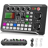 Facmogu F998 Live Sound Card Audio Mixer, Podcast Audio Interface mit DJ Mixer Effekten, Voice Changer mit Soundeffekten für Karaoke Tiktok YouTube Live Streaming Record Gaming