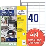 AVERY Zweckform 6126 Adressaufkleber (400 Klebeetiketten, 48,5x25,4 mm auf A4, bedruckbare Universaletiketten, selbstklebende Adressetiketten mit ultragrip, ideal fürs HomeOffice) 10 Blatt, weiß