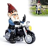 Spetsbst Gartenzwerg Motorrad Zwerge 13,3 x 13 cm Wasserdicht Gartenzwerge Statue Sonnenschutz Gartendeko für den Garten Wichtelgeschenke Lustige Statue Deko für den Terasse Balkon