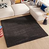 TAPISO Essence Teppich Quadratisch Shaggy Hochflor Langflor Schwarz Einfarbig Weich Modern Design Wohnzimmer Schlafzimmer ÖKOTEX 120 x 120 cm