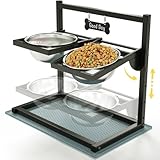 Eanilnaz Hundenapf Erhöht mit 4 Höhenverstellbaren 10° Geneigten 2 Edelstahl-Hundenäpfe (1,5L x 2) und Auslaufsichere Matte, Futternapf Hund Erhöht, Perfekte stabile Ständer für Hundenapf