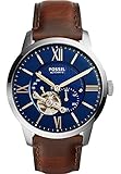 Fossil Townsman uhr für Herren, Mechanisches Automatikwerk mit Edelstahl- oder Lederarmband, Blau, 44MM