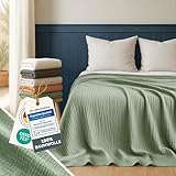 Blumtal Tagesdecke Baumwolle 200x230 cm - Musselin Decke Oeko-TEX zert. - Bettüberwurf 200x230 - Couch Überwurf - leichte Kuscheldecke Baumwolle 100% - Sofadecke Überwurf - weiche Couchüberwürfe Grün