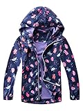 YOUNGSOUL Mädchen Regenjacke Gemustert Übergangsjacke Kinder Jacke Wind und Wasserdicht Frühling Sommer Outdoorjacke mit Kapuze Marine DE: 140 (Herstellergröße 140)