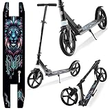 HyperMotion Doppelrad-Scooter für Jugend und Erwachsene, mit Stoßdämpfer, bis 100kg, Verstellbarer Lenker 85-95cm, Rutschfeste Deck, Stabil, ABEC-7 Lager, Faltbar, Digital Löwe