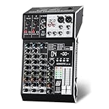 Audio-Mixer 4-Kanal Professionelles Soundmischpult mit 99DSP-Effekten, Kompaktes DJ-Mischpult mit USB, Bluetooth, 48V Phantomspeisung und PAD-Taste für Aufnahme, Karaoke, PA, Schlagzeug und Live-Musik