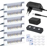 OASHISU Vitrinenbeleuchtung 6er Set 6 * 5050SMD Warmweiß LED- Glasbodenbeleuchtung LED inkl. 12V Netzteil mit Schalter, LED Clips warmweiß Glaskantenbeleuchtung für Vitrine, Regal, Tisch