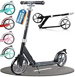 Rollkönig ® Scooter für Kinder ab 5 Jahren I Der Faltbare City-Scooter mit großen Rädern I Tret-Roller für Erwachsene mit bis zu 100kg Tragkraft (Schwarz/Grau)