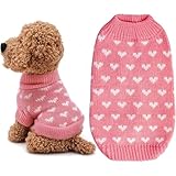 Hundepullover Herz Hundepulli Valentinstag Pullover Hund Katzenpullover Rosa Gestricktes Hunde Pullover Warme Hundekleidung für Kleine und Mittelgroße Hunde XS