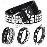 Nietengürtel, 4 Stück Grunge Accessoires mit 1 Nietengürtel Herren 3 Nietenarmband, Verstellbare Gothic Nietengürtel Damen, Studded Belt für Punk Emo Grunge Halloween Weihnachten 80er Party Unisex
