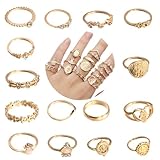 WVFHVISL 15 Stück Ringe Frauen Wasserfest Stapelbare Ringe arat Vergoldete Ringe Set Knöchel Ringe für Damen Einfache Plain Band Ring Verstellbare Ringe Set