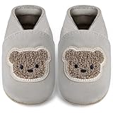 IceUnicorn Baby Lauflernschuhe Krabbelschuhe Baby Mädchen Jungen Lederpuschen Weicher Leder Wildledersohlen Lederschuhe Babys(Grauer Bär, 6-12 Monate)