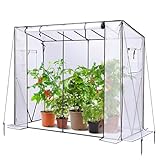 Ohuhu Tomaten Gewächshaus Foliengewächshaus mit PE-Abdeckung mit Sichtfenster, Begehbarer Treibhaus Stabil 200x77x170 cm Gewächshaus Klein Winterfest Tomatenhaus für Optimales Pflanzenwachstum
