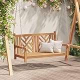 Qnhdfrt Teakholz Gartenbank 114 x 60 x 64 cm rustikale Schaukelbank Outdoor belastbar mit ergonomischer Lehne platzsparend für Balkon Terrasse und kleine Gärten
