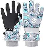 HNGEMSY Handschuhe Kinder Winter Schneehandschuhe Skihandschuhe für 2-13 Jahre Mädchen Jungen PU Palme Wasserdicht Winddichte Warm Fleece Winterhandschuhe (Grau, M)