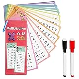Multiplikations-Zeittabellen-Lernkarten, 0–12-fache Mathe, Mathematik-Lernkarten mit 2 trocken abwischbaren Stiften, Mathematik-Praxiskarten für 1. bis 3. Klasse Multiplikationsspiel und pädagogische