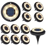 Flacchi Solar Bodenleuchten Aussen - Solarleuchten für Garten Außen mit 8 LEDs, Wasserdicht Led Solar Gartenleuchten, Solarlampen für Außen Rasen Auffahrt Gehweg Patio (Warmweiß, 12 Stück)