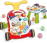 cute stone Sitz-auf-Steh-Laufhilfe, 2-in-1-Lauflernhilfe, frühpädagogisches Aktivitätszentrum, abnehmbares Spielfeld, multifunktionales Babymusik-Lernspielzeug, Geschenk für Kleinkinder ab 12 Monate