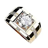 JIANGML Gold Diamantring Iced Out,Herren 18 Karat Echt Vergoldet/Platin überzogen Weißgold Ring Größe Einstellbar mit KOSTENLOSE Geschenkbox