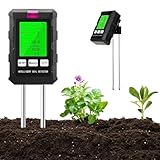 SOARFLY 6-in-1 Bodenmessgerät Digital, PH Wert Messgerät Erde mit Temperatur/Feuchtigkeit/Licht/Fruchtbarkeit/Luftfeuchtigkeit, Bodentester für Garten, Rasen, Landwirtschaft, Outdoor Pflanzen