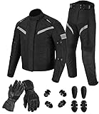 Vaster Moto Herren Motorradanzug, wasserdichte Motorradjacke mit Hose und Handschuhen, Motorradanzug mit Cordura-Panzerung, abnehmbare Panzerung (Schwarz, XS)