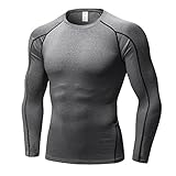 Herren-Kompressions-Shirt, lang/kurzärmelig, athletisch, Baselayer, Unterhemd, Ausrüstung, T-Shirt für Sport, Workout, grau, XXL