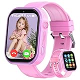 4G Smartwatch Kinder, Kinder Smartwatch mit GPS Telefon Videoanruf Voice Chat SOS Schulmodus Schrittzähler Puzzle Spiele, Smart Watch Jungen Mädchen Geschenk (Pinkish Purple)