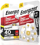 40 Energizer Hörgerätebatterien für Kopfhörer, Größe 10, gelb, ohne Quecksilber, 5 Packungen mit je 8 Batterien