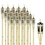 XINZI Bambus Gartenfackeln für Draußen 12er Set Bambusfackel Stimmungsvolle Fackeln mit Docht Nachfüllbar Ölfackeln Höhe 90cm Öllampe für Outdoor Garten Deko Brenndauer ca. 4-6 Stunden