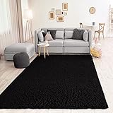 VIMODA Prime Shaggy Teppich Schwarz Hochflor Langflor Teppiche Modern, Maße:80x150 cm