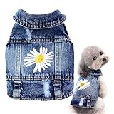 pawstrip Jeansjacke für den Sommer, cooles Jeanskleid, klassisches Gänseblümchen, Kätzchen, Cowboy-Weste, niedliches Haustier-Katzen-Revers-Rock, Outfit, mittelgroße und kleine Hunde, Vintage
