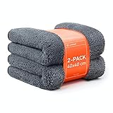 Luxshield Microfasertuch 2er Set für Auto zum Trocknen, Premium Trockentuch 1200 GSM, Autopflege Poliertuch aus Mikrofaser, 40 x 40, grau