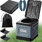 ITMNMNL Campingtoilette,Camping Toiletten,25L Mobile Toilette max 150 kg Campingtoilette Faltbar,Tragbare Toilette für Draußen oder Drinnen,Camping WC,Toilettenbag+Aufbewahrungsbeutel (Black Blue)