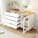 Transplant Weiße Schubladenkommode mit 4 Breiten Schubladen & Bogendesign | Kippsicherung + Massivholzbeine für Schlafzimmer, Wohnzimmer & Küche | Inkl. Verstellbarem Regal, 40x120x77,5 cm